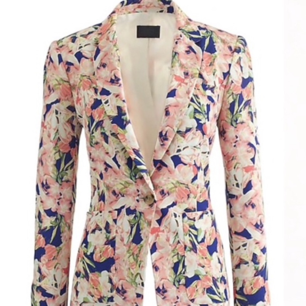 J.CREW | Women’s Warm Iris Floral Silk Blazer | Blue / Pink | Size 6 | NWT - Picture 2 of 7